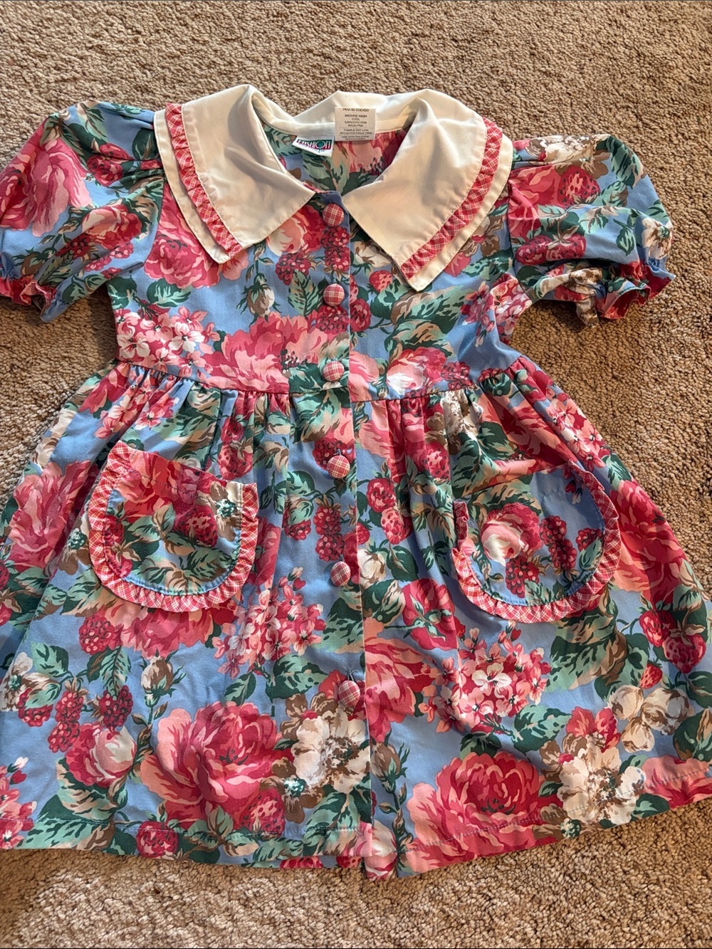 Vintage 90s Fashion Essential Girls Floral Platter Collar Dress Size 6 cotton